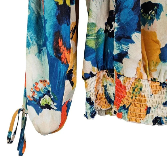 Allen B Schwartz Floral Print Peasant Top Blouse Cold Shoulder‎ Size Large - Picture 6 of 10